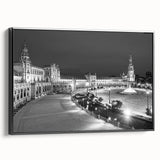Black and white wall art featuring a framed canvas of Andalucia landscape, ideal for bedroom decor.