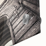 Large abstract wall art depicting the Barcelona skyline in muted gray and blue tones on acrylic glass.