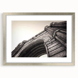 Extra large abstract print of Barcelona scenery in textured silver frame, ideal for living room decor.