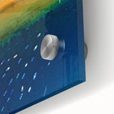 Large abstract wall art depicting a European scenery in pastel shades on acrylic glass, ideal for dining room ambiance.