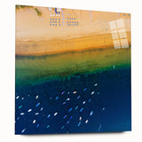 Large abstract acrylic print of a European scenery in muted earth tones, ideal for bedroom or dining room art.