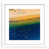 Textured abstract art print of a European scenery in muted earth tones, framed with a white mat, ideal for bedroom art.