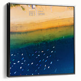 Black and white vintage poster art of a Canary Islands landscape on framed canvas, suitable for bedroom decor.