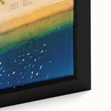 Extra large framed canvas featuring a textured black wall art of a vibrant, colorful European scenery.