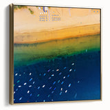 Framed canvas depicting a vintage-style Canary Islands landscape in silver and gold tones, ideal for bedroom wall art.