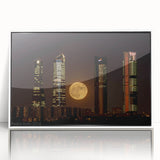 Art Deco poster of Madrid scenery in muted shades on framed acrylic, ideal for modern art wall decor.