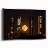 Black and white framed canvas of Madrid landscape, featuring vintage poster art style, ideal for bedroom wall decor.