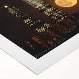 Art deco poster of Madrid skyline in monochrome shades on rolled canvas, suitable for dining room wall art.