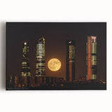 Black and white print of Madrid cityscape on stretched canvas, suitable for kitchen wall art.
