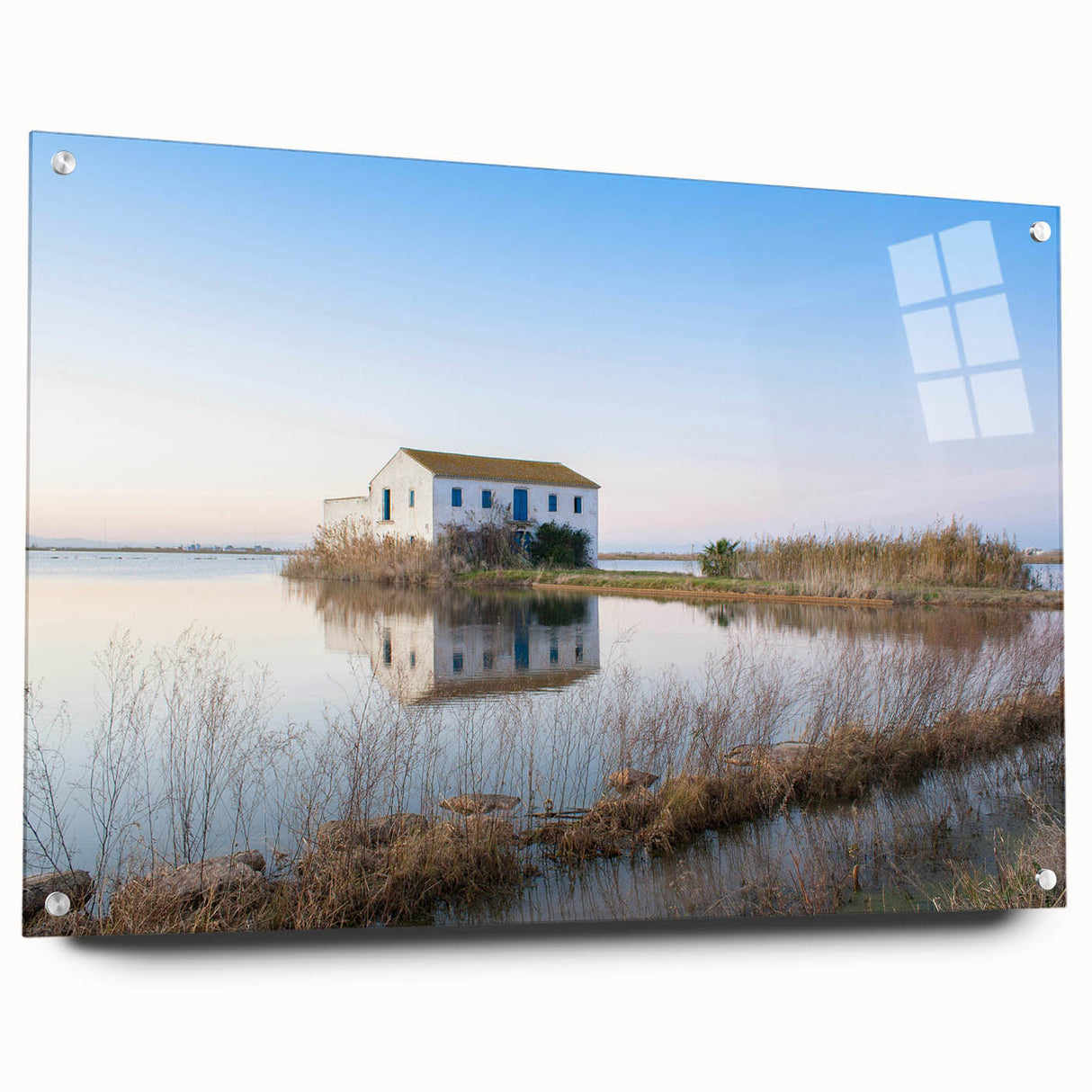 Acrylic print of a large abstract depiction of Valencia's scenery in vibrant hues, ideal for bedroom or dining room wall art.