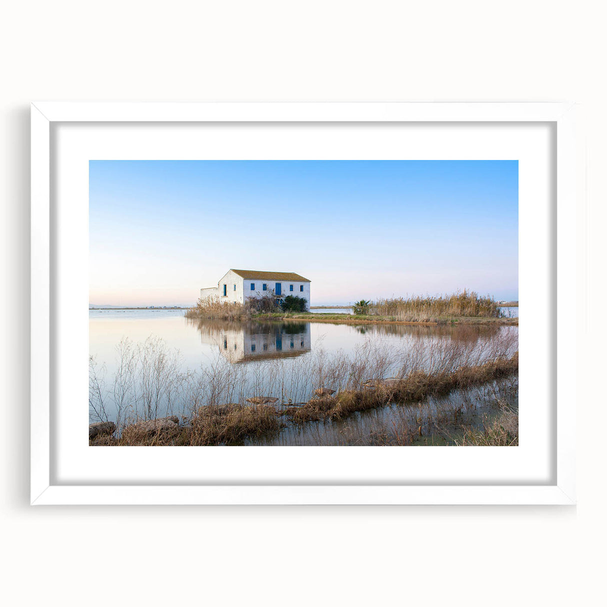 Abstract art print of Valencia scenery in muted earth tones on a framed canvas, ideal for dining room decor.