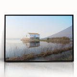 Large abstract wall art depicting a European scene with mid-century modernist flair, using muted earth tones.