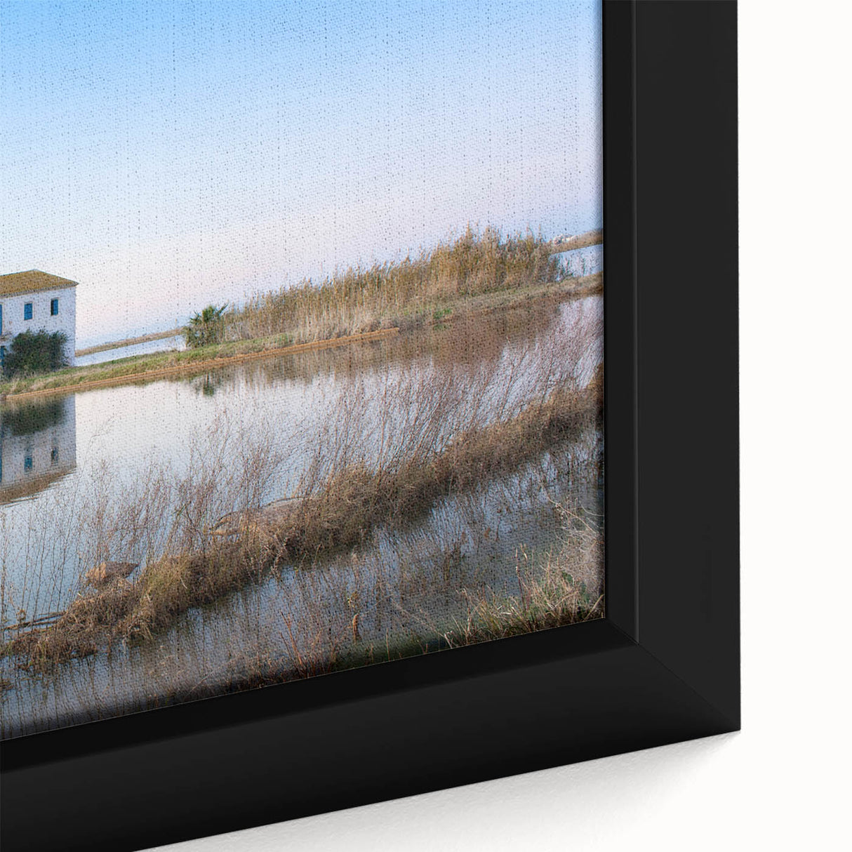Extra large framed canvas of a textured black wall art featuring colorful, abstract scenery of Valencia.