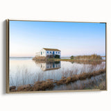 Framed canvas depicting a vintage landscape painting of Valencia with a gold frame, ideal for bedroom wall art.