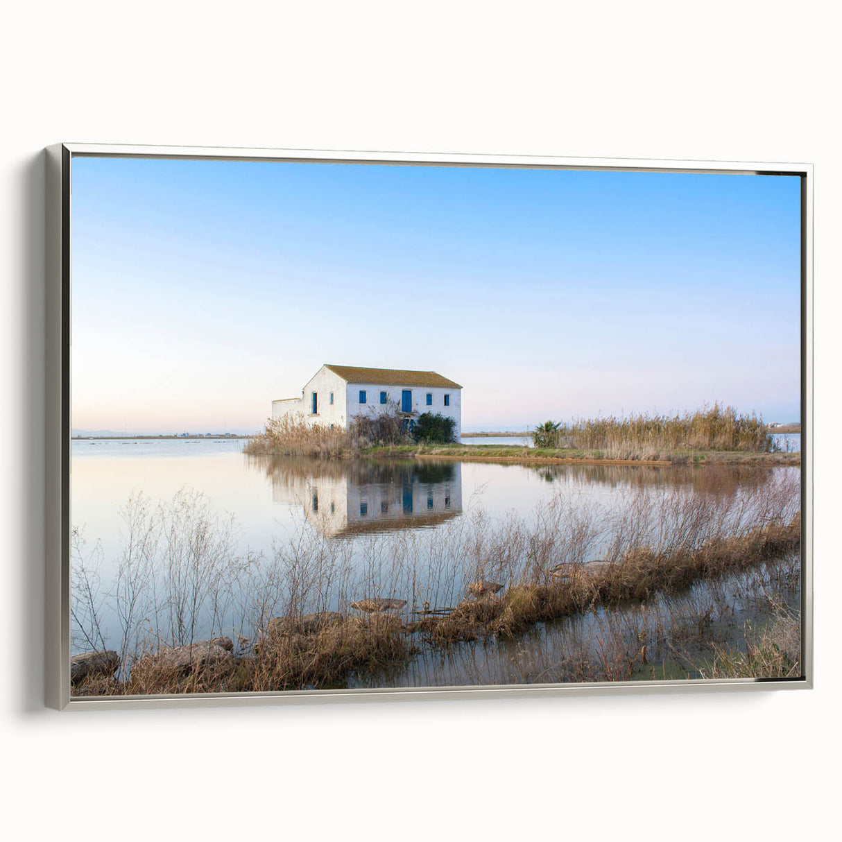 Framed canvas of a vintage-style Valencia landscape with vibrant colors on a black background, ideal for living room decor.
