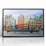 Large abstract wall art featuring a mid-century modernist style with a black and white Swedish scenery on framed acrylic.