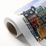 Art deco poster depicting a serene Swedish landscape on rolled canvas, suitable for nursery wall art or dining room decor.