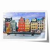 Extra large rolled print of a serene Swedish landscape, featuring soft pastel shades, ideal for dining room wall art.