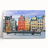 Black and white photograph of a serene Swedish landscape on stretched canvas, ideal for kitchen wall art.
