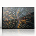 Large abstract wall art depicting a Swiss landscape in muted earth tones, framed in black acrylic.