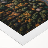 Art deco poster of a scenic Swiss landscape, featuring muted green and blue tones on rolled canvas.