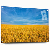 Acrylic print of a large abstract depiction of a European landscape in muted earth tones, ideal for dining room decor.