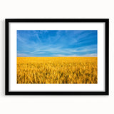Extra large abstract art print of vibrant, colorful Ukrainian scenery on textured canvas, framed in black.