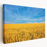 Large canvas print depicting a serene Ukrainian landscape in muted green and blue tones, ideal for kitchen wall decor.