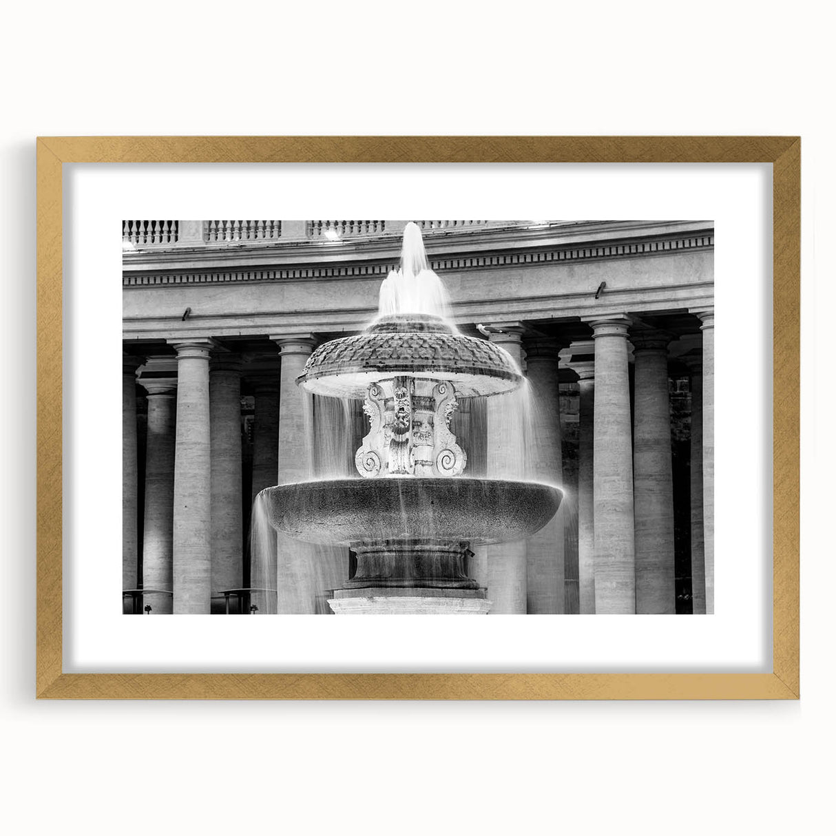 Extra large abstract art print of the Vatican in textured gold tones on a framed canvas, ideal for living room decor.