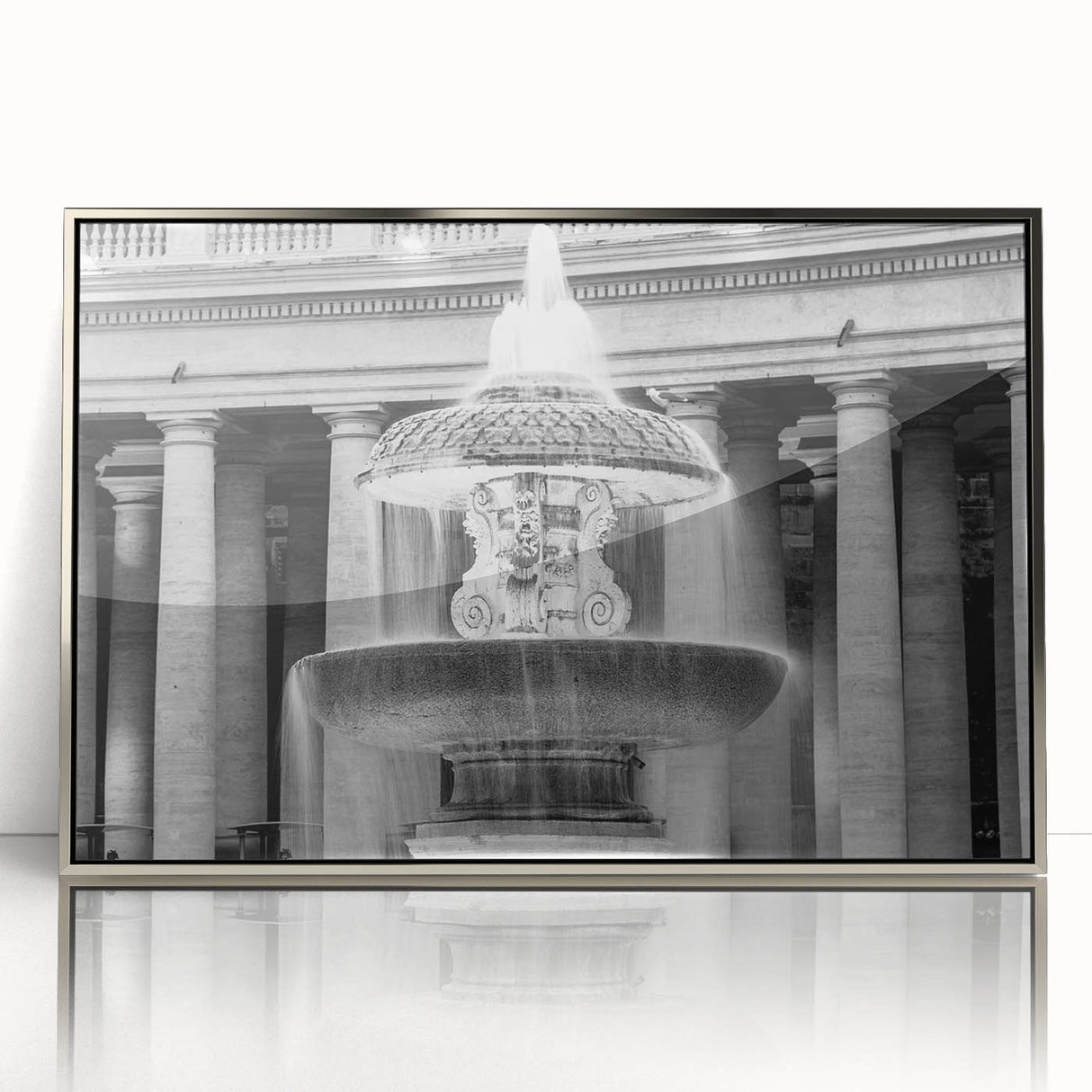 Mid-century modernist art depicting the Vatican, in muted earth tones on a framed acrylic, ideal for modern art wall decor.