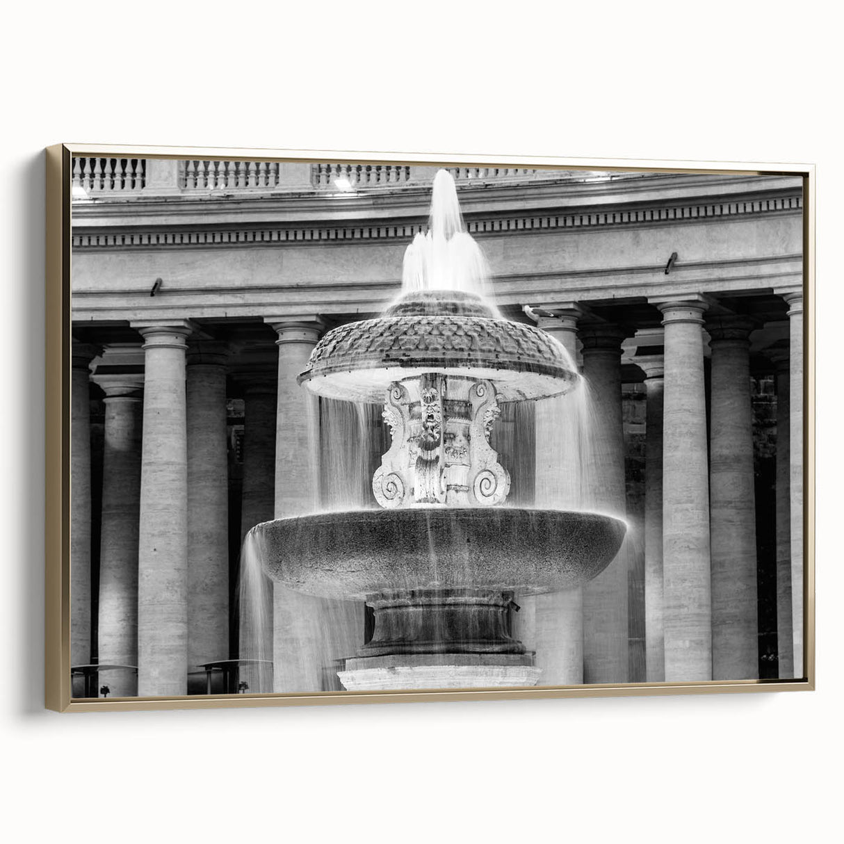 Framed canvas of a vintage-style landscape painting featuring the Vatican, with a muted gold and black color palette.