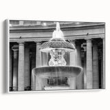 Vintage poster art of the Vatican on a framed canvas, featuring colorful imagery against a black background.