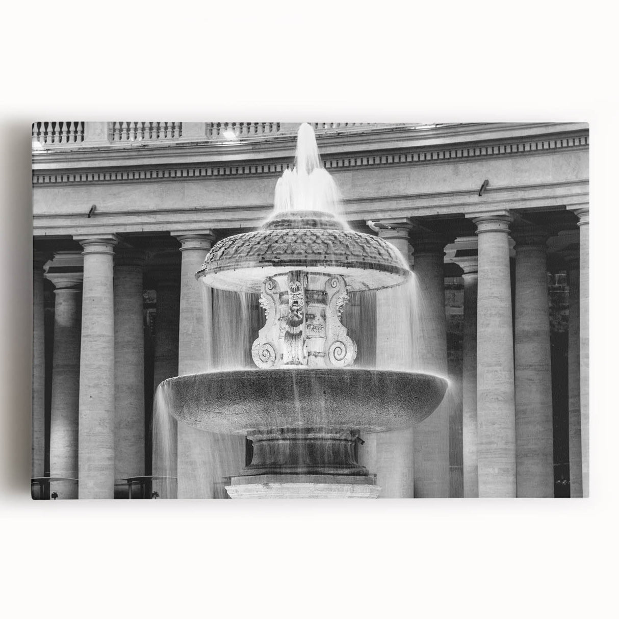 Black and white large art print of the Vatican on stretched canvas, suitable for kitchen wall art.