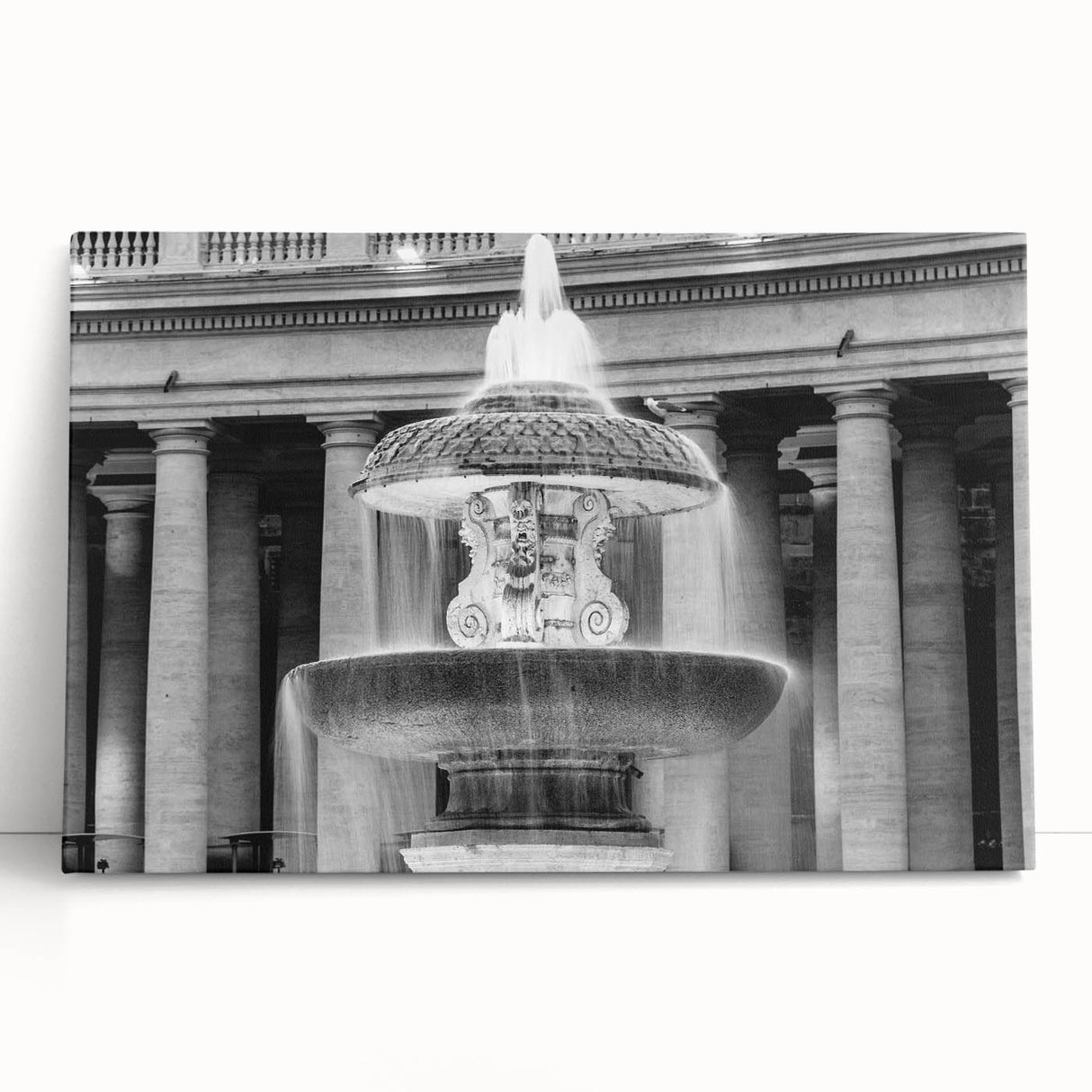 Black and white image of the Vatican on a large stretched canvas, suitable as kitchen wall art or for a bedroom.