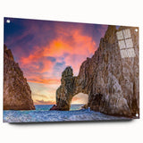 Large abstract wall art of Baja California scenery in muted earth tones on acrylic glass, ideal for dining room decor.