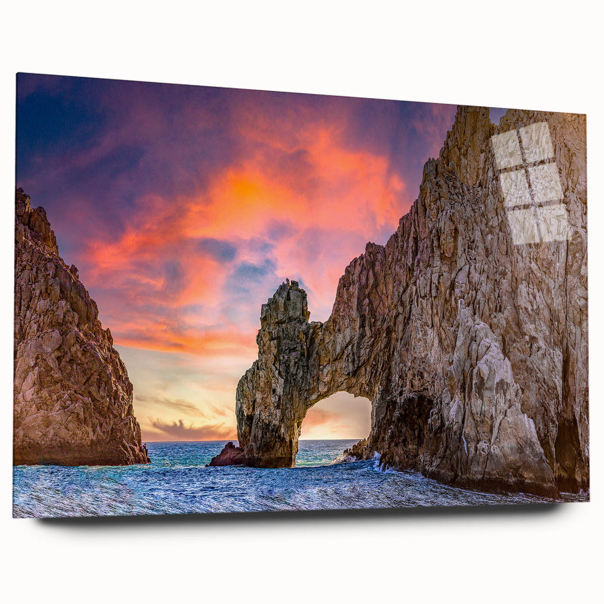 Large abstract wall art of Baja California scenery in muted earth tones on acrylic glass.