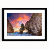 Extra large abstract art print of Baja California scenery in vibrant, colorful textures on a framed black mat.