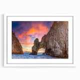 Abstract art print of Baja California scenery in muted earth tones on a white framed canvas.