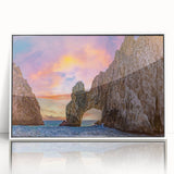 Acrylic print of Baja California scenery in art deco style, featuring serene blue and white tones.