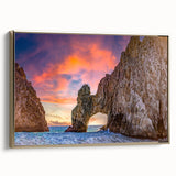 Framed canvas of a vintage landscape painting featuring Baja California scenery, with muted earth tones.