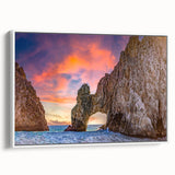 Vintage poster art of Baja California scenery on a framed canvas, featuring a colorful palette, ideal for living room decor.