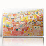 Art deco poster of Guanajuato scenery in vibrant colors on white framed acrylic, suitable for modern art wall decor.