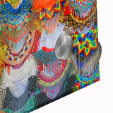 Large abstract wall art depicting Oaxaca scenery in muted earth tones on acrylic glass, ideal for dining room ambiance.