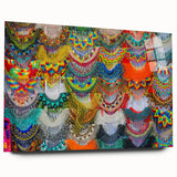 Large abstract wall art depicting a vibrant Oaxaca scenery on acrylic glass, suitable for bedroom or dining room decor.