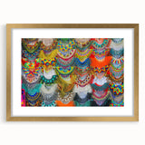 Extra large abstract art print of Oaxaca, Mexico scenery in a gold frame, featuring textured brush strokes in earth tones.