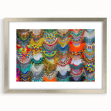 Textured abstract art print of Oaxaca scenery in muted earth tones, framed in silver, ideal for bedroom wall decor.