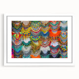 Abstract art print of Oaxaca scenery in muted earth tones, framed with white mat, ideal for dining room decor.