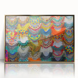 Framed acrylic print of a mid-century modernist Oaxaca, Mexico scenery in muted earth tones, ideal for modern art wall decor.