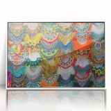 Acrylic print of Oaxaca, Mexico scenery in art deco style, featuring muted earth tones, ideal for modern art wall decor.