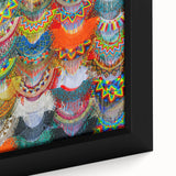 Extra large framed canvas featuring a textured black wall art scene of Oaxaca, Mexico, with colorful accents.
